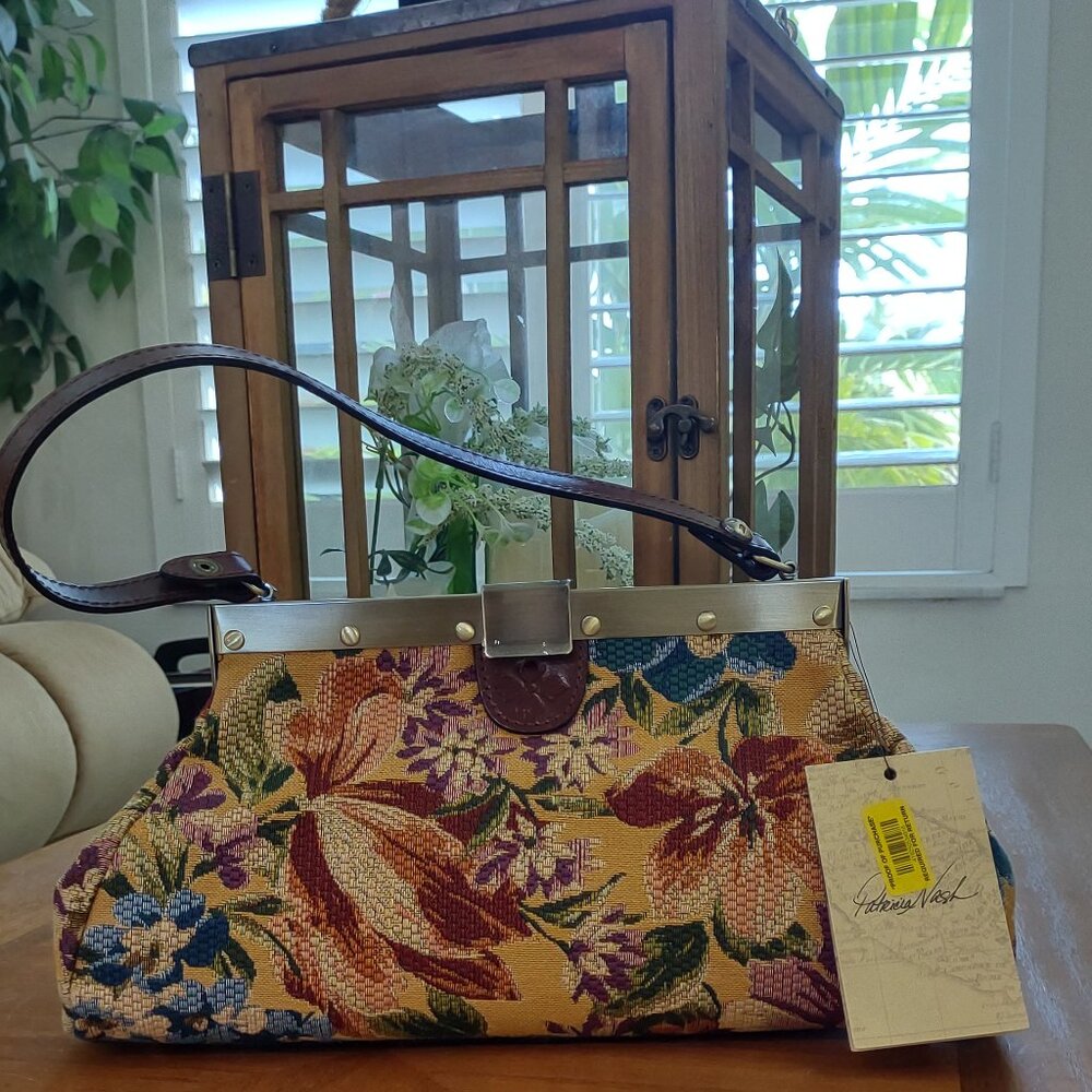 NEW Patricia Nash  Ferrara Frame Floral Woven Tapestry Satchel - Picture 3 of 12